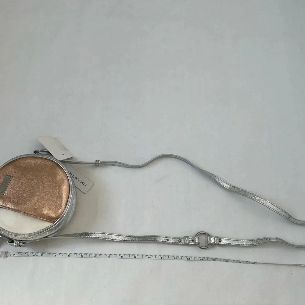 ADRIENNE LANDAU Round zipper Cross Body Silver Rose Gold Pony Shoulder Bag Purse